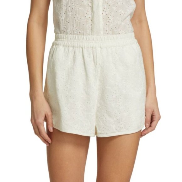 Rag & Bone 'April' Embroidered Cotton Eyelet Pull-On Shorts, White - Picture 1 of 5
